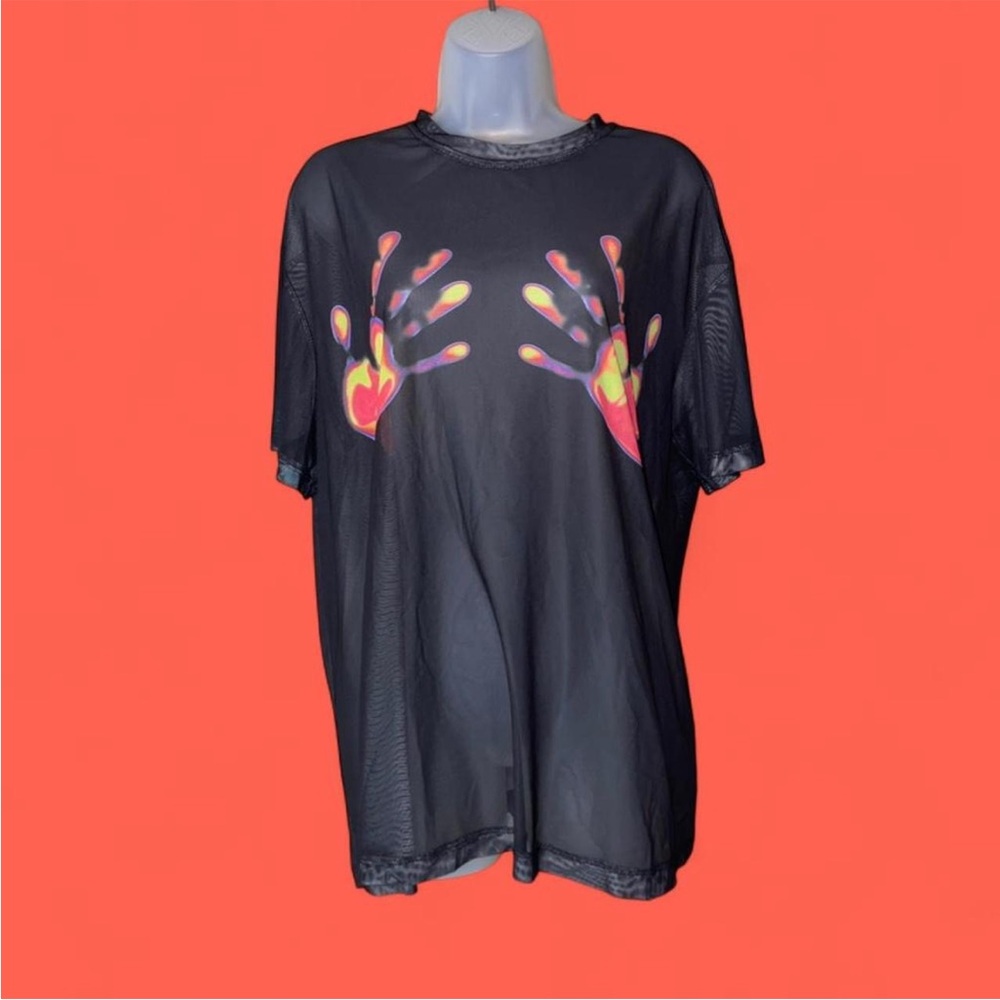 SHEIN Black Sheer Mesh Thermal Hands Print